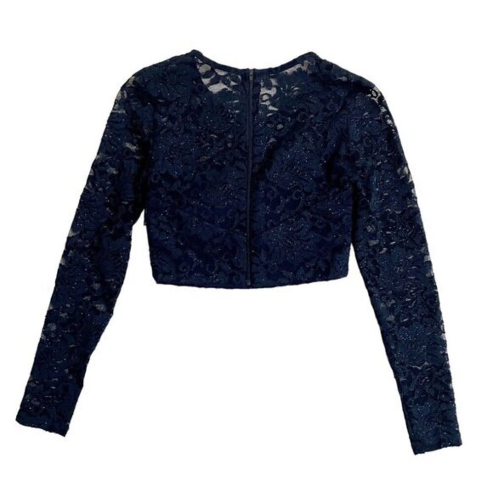 Sequin & Hearts Floral Lace Crop Top Navy Blue Glitter SZ 3 NEW